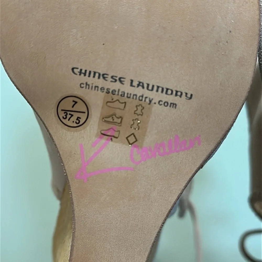 Kristin Cavallari Chinese Laundry Larox Mushroom Grey Suede Leather Wedges